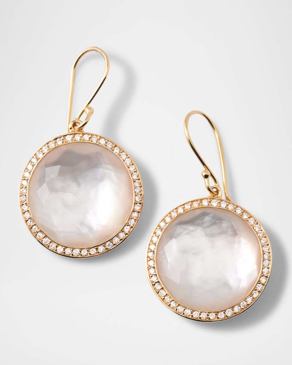 18K Gold Lollipop Earrings in MOP with Diamond Pave